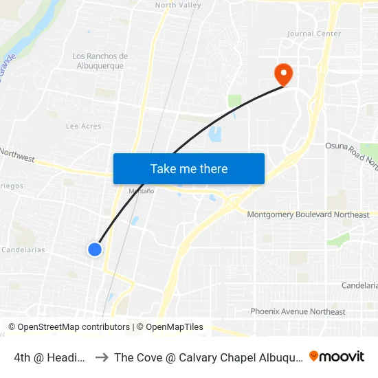 4th @ Headingly to The Cove @ Calvary Chapel Albuquerque map