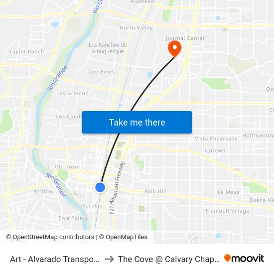 Art - Alvarado Transportation Center to The Cove @ Calvary Chapel Albuquerque map
