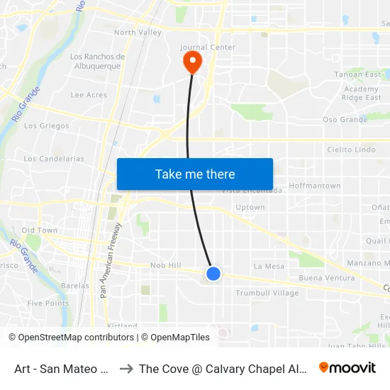Art - San Mateo Station to The Cove @ Calvary Chapel Albuquerque map