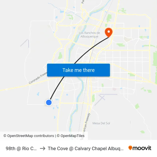 98th @ Rio Clara to The Cove @ Calvary Chapel Albuquerque map
