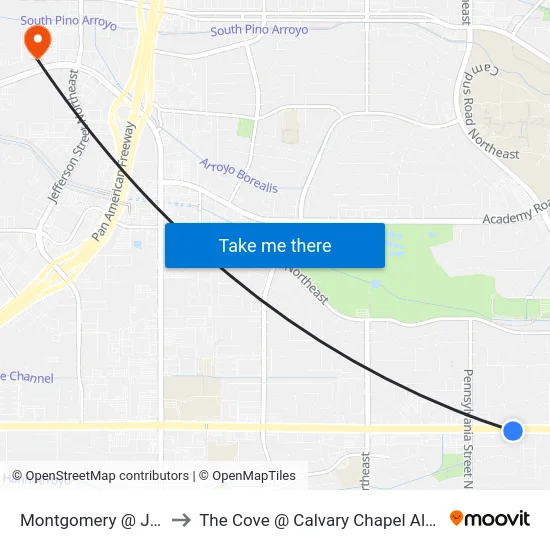 Montgomery @ Jennifer to The Cove @ Calvary Chapel Albuquerque map