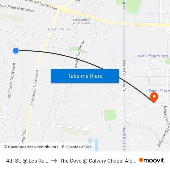 4th St. @ Los Ranchos to The Cove @ Calvary Chapel Albuquerque map