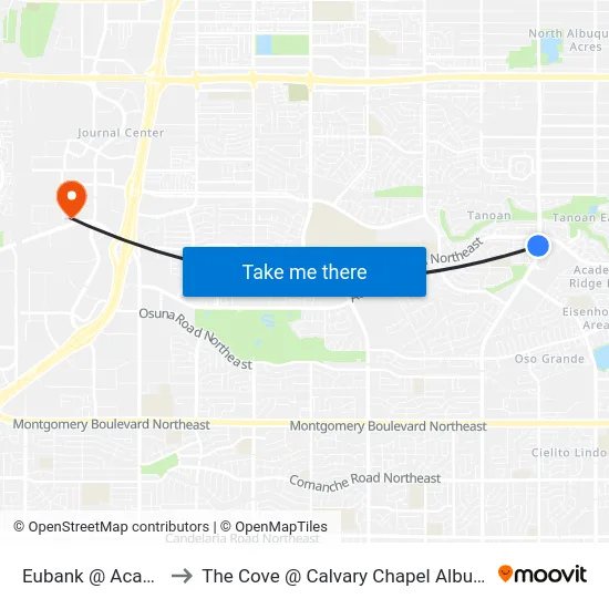 Eubank @ Academy to The Cove @ Calvary Chapel Albuquerque map