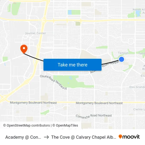 Academy @ Concordia to The Cove @ Calvary Chapel Albuquerque map