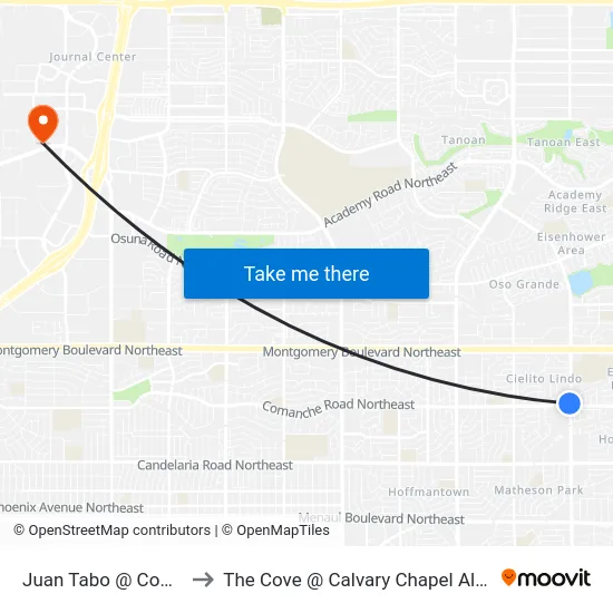 Juan Tabo @ Comanche to The Cove @ Calvary Chapel Albuquerque map