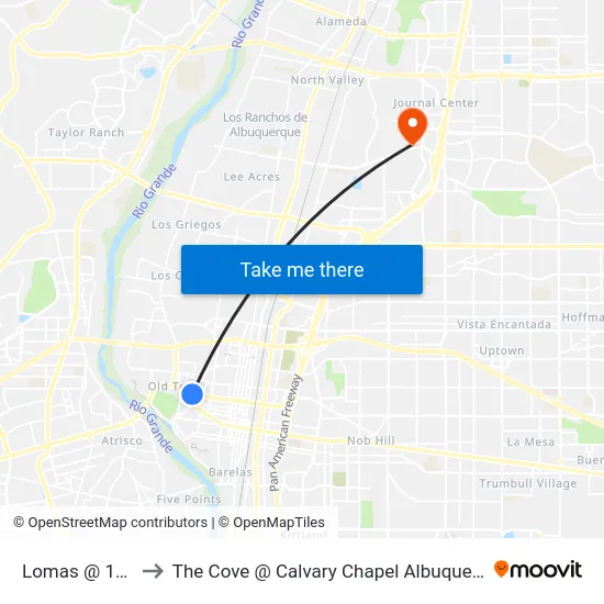 Lomas @ 16th to The Cove @ Calvary Chapel Albuquerque map