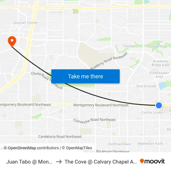 Juan Tabo @ Montgomery to The Cove @ Calvary Chapel Albuquerque map