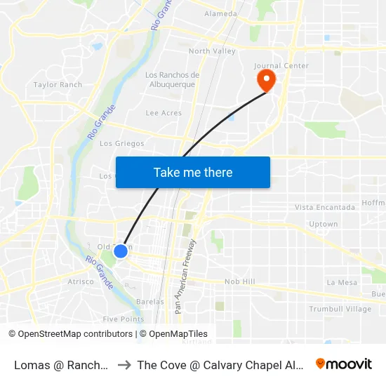 Lomas @ Rancho Seco to The Cove @ Calvary Chapel Albuquerque map