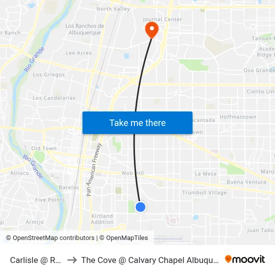 Carlisle @ Ross to The Cove @ Calvary Chapel Albuquerque map