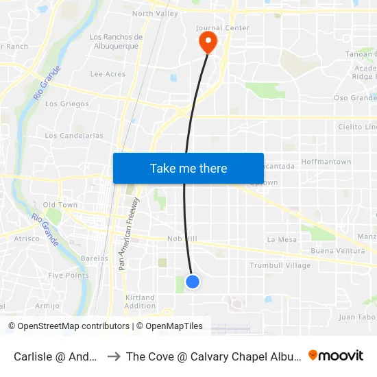 Carlisle @ Anderson to The Cove @ Calvary Chapel Albuquerque map