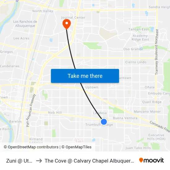 Zuni @ Utah to The Cove @ Calvary Chapel Albuquerque map