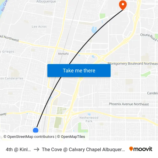 4th @ Kinley to The Cove @ Calvary Chapel Albuquerque map