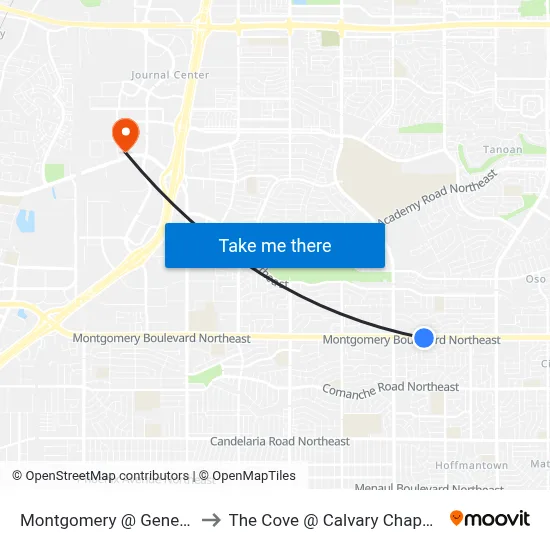 Montgomery @ General Chenault to The Cove @ Calvary Chapel Albuquerque map