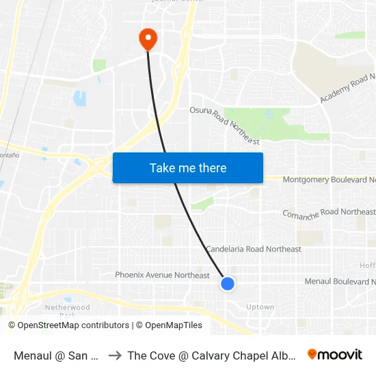 Menaul @ San Pedro to The Cove @ Calvary Chapel Albuquerque map