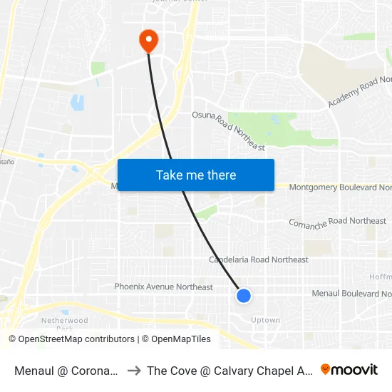 Menaul @ Coronado Loop to The Cove @ Calvary Chapel Albuquerque map