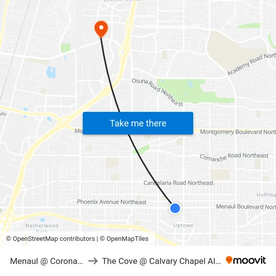 Menaul @ Coronado Mall to The Cove @ Calvary Chapel Albuquerque map