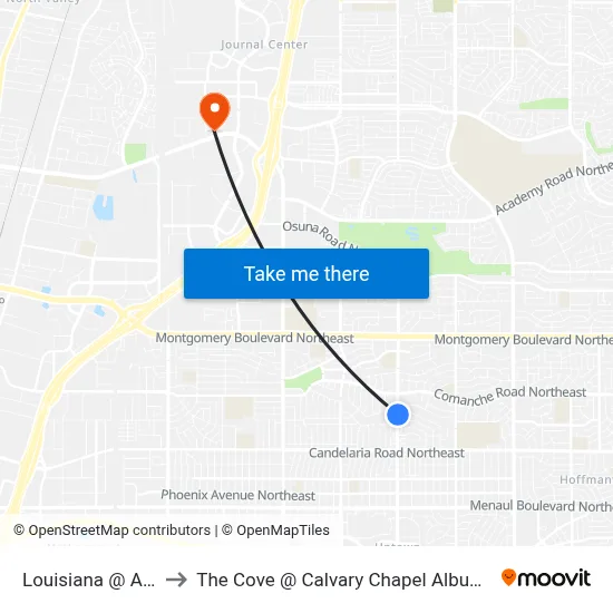 Louisiana @ Aztec to The Cove @ Calvary Chapel Albuquerque map