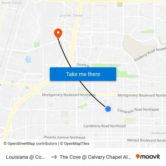 Louisiana @ Comanche to The Cove @ Calvary Chapel Albuquerque map