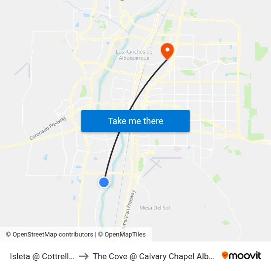 Isleta @ Cottrell Lane to The Cove @ Calvary Chapel Albuquerque map