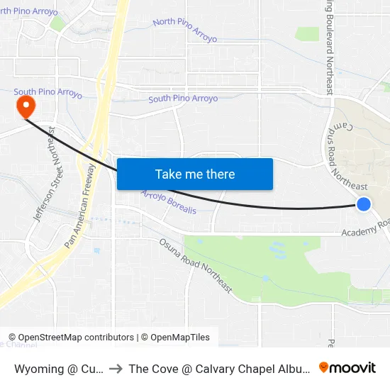 Wyoming @ Cubero to The Cove @ Calvary Chapel Albuquerque map