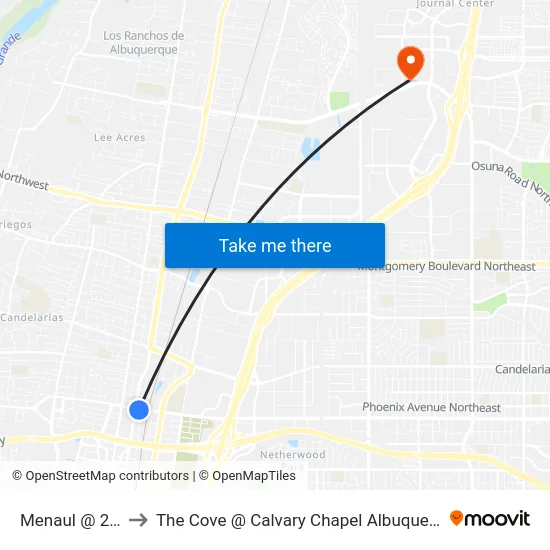 Menaul @ 2nd to The Cove @ Calvary Chapel Albuquerque map