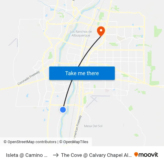 Isleta @ Camino Del Valle to The Cove @ Calvary Chapel Albuquerque map