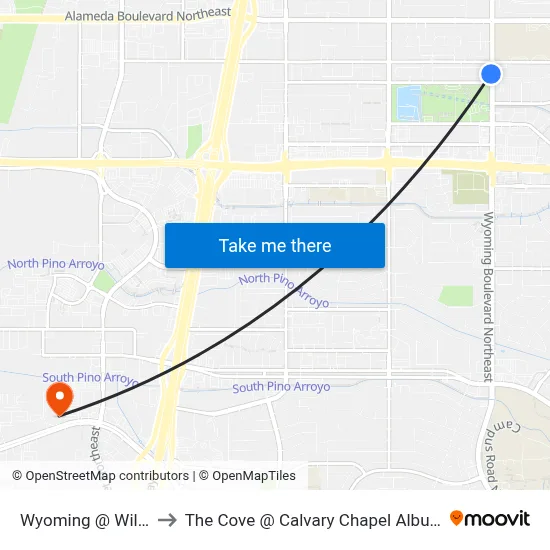 Wyoming @ Wilshire to The Cove @ Calvary Chapel Albuquerque map