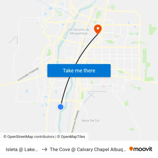 Isleta @ Lakeview to The Cove @ Calvary Chapel Albuquerque map
