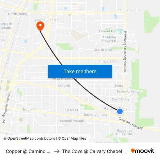 Copper @ Camino Del Norte to The Cove @ Calvary Chapel Albuquerque map