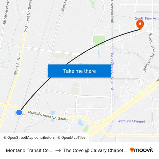 Montano Transit Center Bay A to The Cove @ Calvary Chapel Albuquerque map