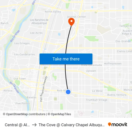 Central @ Aliso to The Cove @ Calvary Chapel Albuquerque map