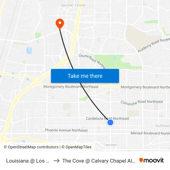 Louisiana @ Los Arboles to The Cove @ Calvary Chapel Albuquerque map