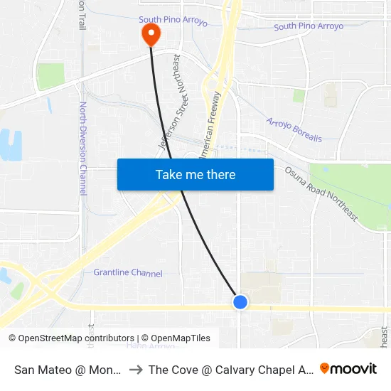 San Mateo @ Montgomery to The Cove @ Calvary Chapel Albuquerque map
