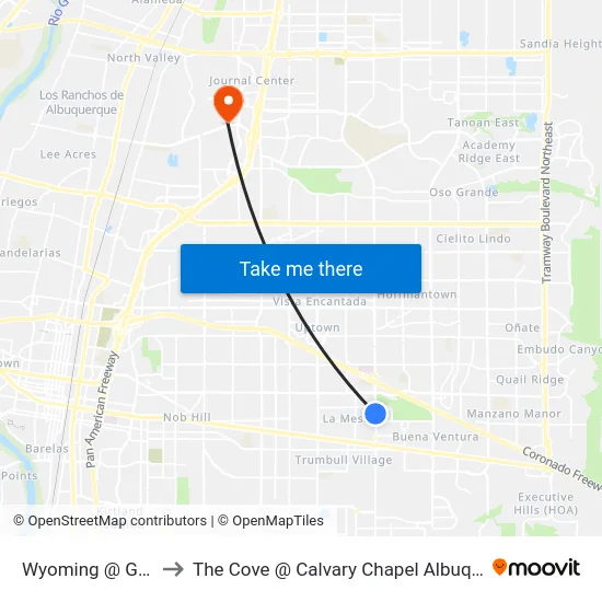 Wyoming @ Grand to The Cove @ Calvary Chapel Albuquerque map