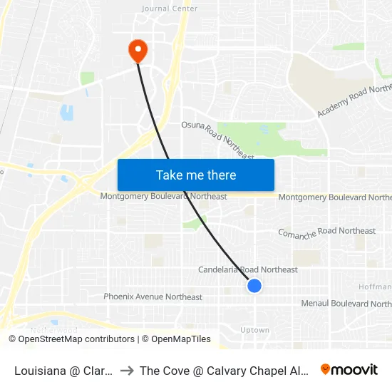Louisiana @ Claremont to The Cove @ Calvary Chapel Albuquerque map