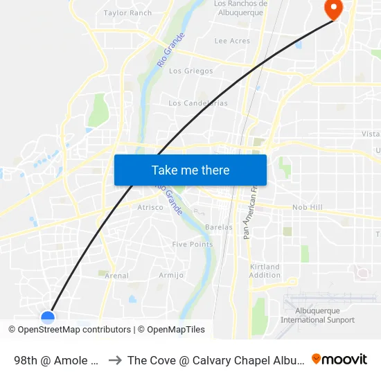 98th @ Amole Mesa to The Cove @ Calvary Chapel Albuquerque map