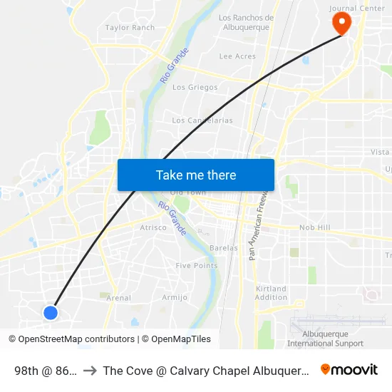 98th @ 86th to The Cove @ Calvary Chapel Albuquerque map