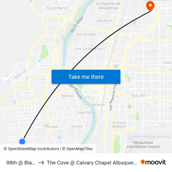98th @ Blake to The Cove @ Calvary Chapel Albuquerque map