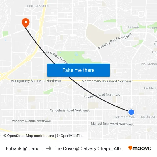 Eubank @ Candelaria to The Cove @ Calvary Chapel Albuquerque map