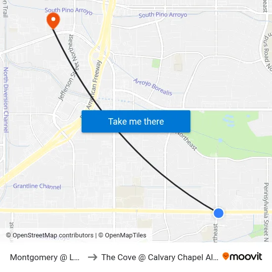 Montgomery @ Louisiana to The Cove @ Calvary Chapel Albuquerque map