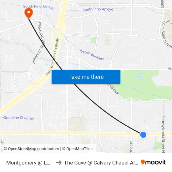 Montgomery @ Louisiana to The Cove @ Calvary Chapel Albuquerque map