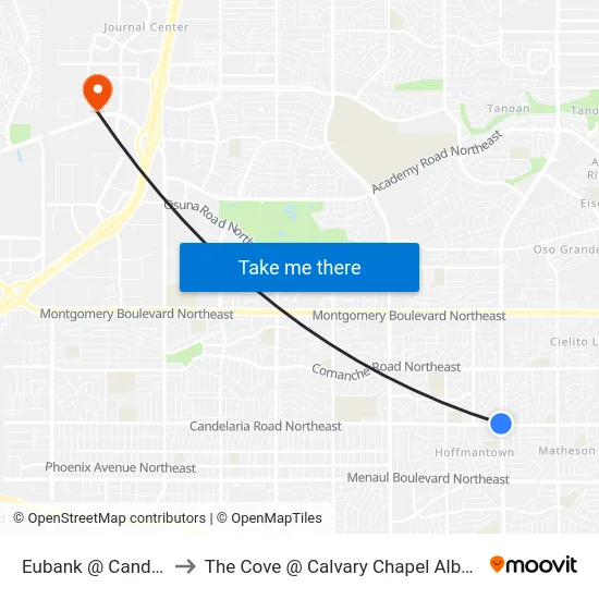 Eubank @ Candelaria to The Cove @ Calvary Chapel Albuquerque map