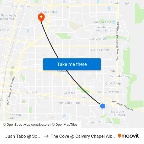 Juan Tabo @ Southern to The Cove @ Calvary Chapel Albuquerque map
