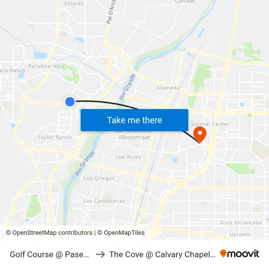 Golf Course @ Paseo Del Norte to The Cove @ Calvary Chapel Albuquerque map