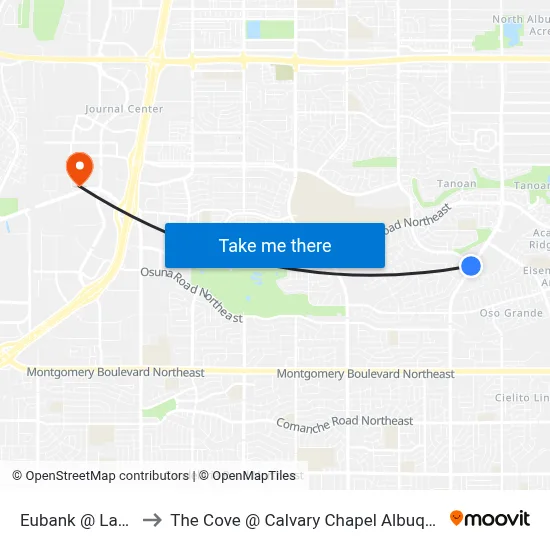 Eubank @ Layton to The Cove @ Calvary Chapel Albuquerque map