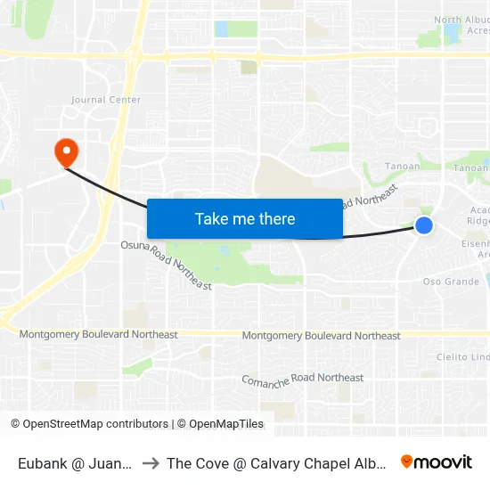 Eubank @ Juan Tabo to The Cove @ Calvary Chapel Albuquerque map