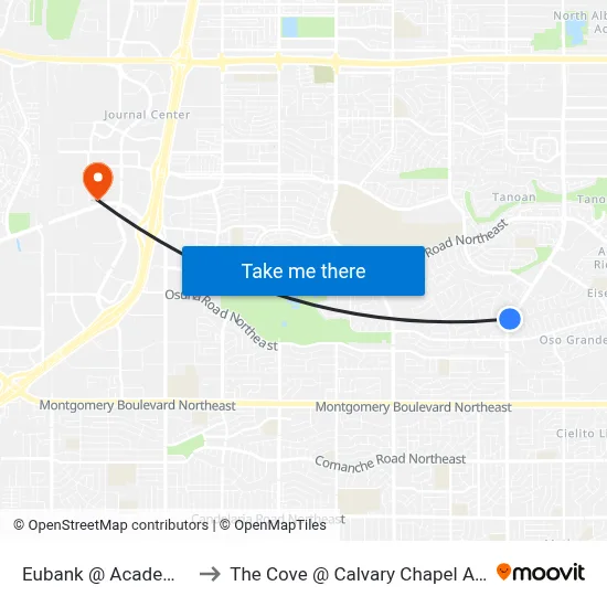 Eubank @ Academy Knolls to The Cove @ Calvary Chapel Albuquerque map