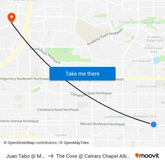 Juan Tabo @ Menaul to The Cove @ Calvary Chapel Albuquerque map