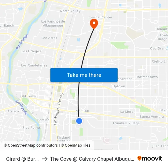 Girard @ Burton to The Cove @ Calvary Chapel Albuquerque map