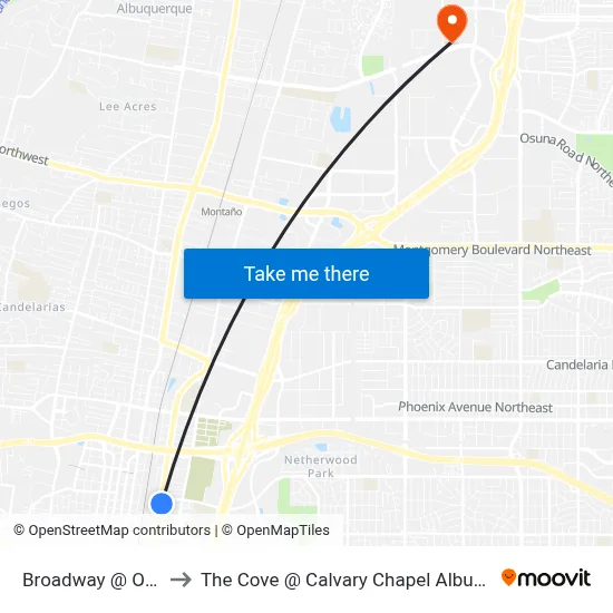 Broadway @ Odelia to The Cove @ Calvary Chapel Albuquerque map